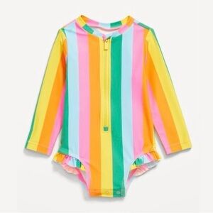 Printed Ruffle Trim Rashguard Baby One Piece